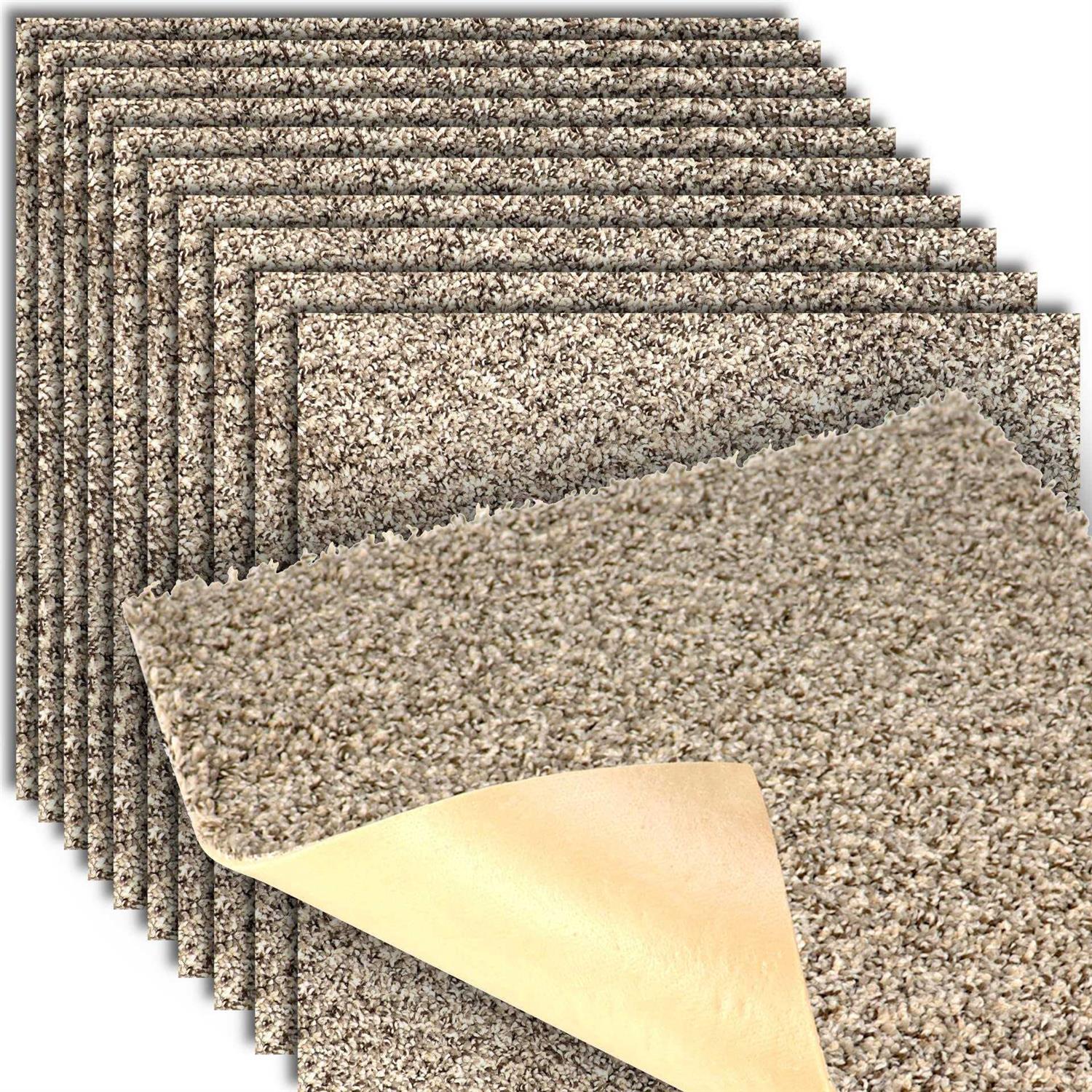 Peel and Stick Carpet Tiles Attached Cushion Easy DIY Install - Zenithce