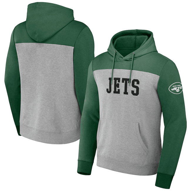 New York Jets X Darius Rucker Collection Heather Gray Colorblock Pullover Hoodie - Zenithce