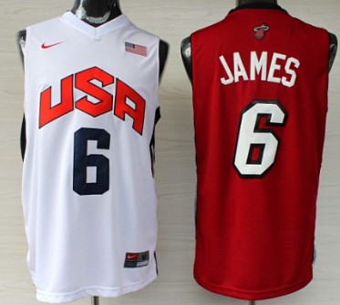 Miami Heat/Team USA #6 LeBron James Revolution 30 Swingman White/Red Two Tone Jersey - Zenithce