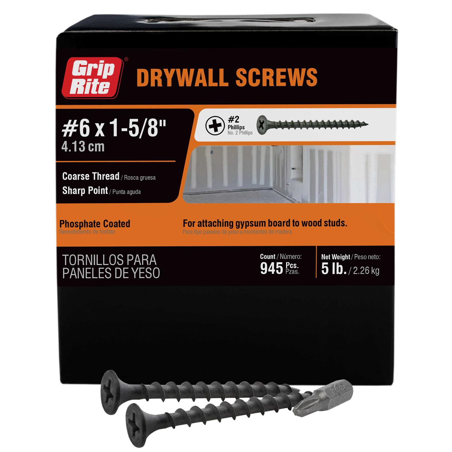 Grip-Rite #6 x 1-5/8-in Bugle Coarse Thread Drywall Screws 158CDW25BK - Zenithce