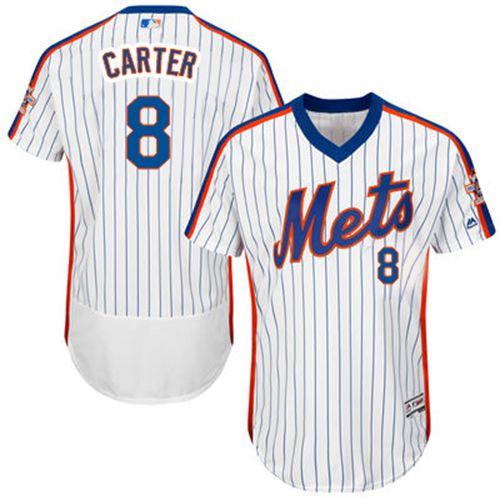 Mets #8 Gary Carter White(Blue Strip) Flexbase Authentic Collection Cooperstown Stitched Jersey - Zenithce