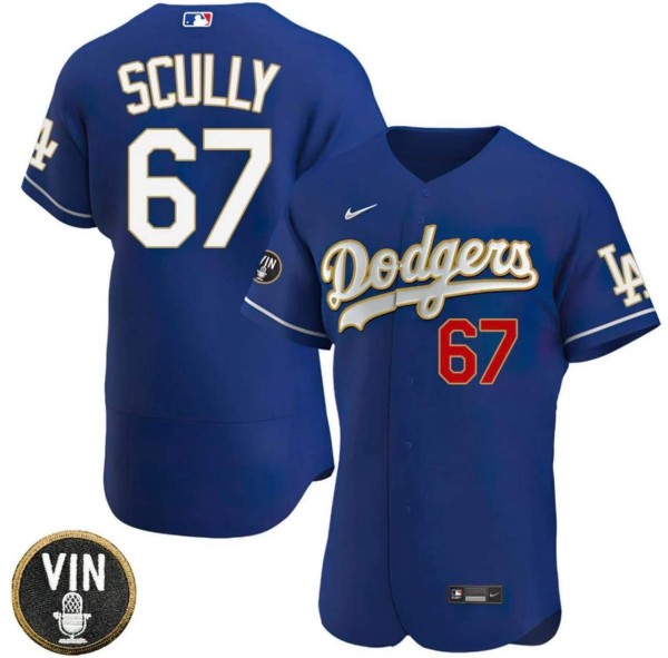 Los Angeles Dodgers #67 Vin Scully 2022 Blue Vin Scully Patch Flex Base Stitched Baseball Jersey - Zenithce