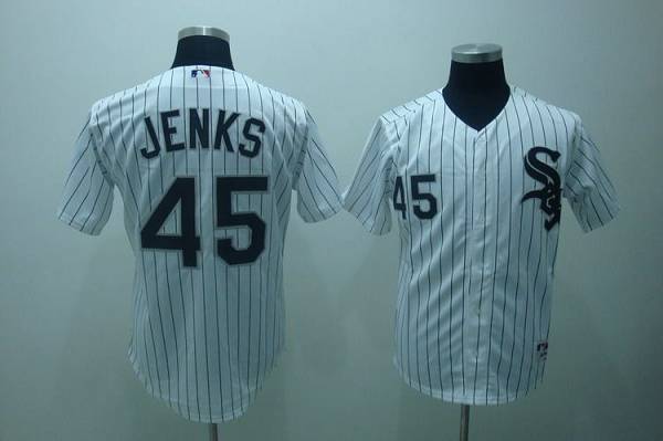 White Sox #45 Bobby Jenks Stitched White Black Strip Jersey - Zenithce
