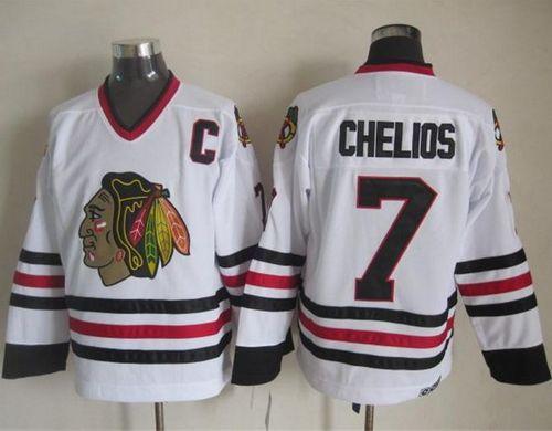 Blackhawks #7 Chris Chelios White CCM Throwback Stitched Jersey - Zenithce