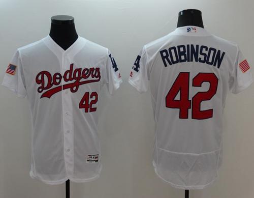 Dodgers #42 Jackie Robinson White Fashion Stars Stripes Flexbase Authentic Stitched Jersey - Zenithce