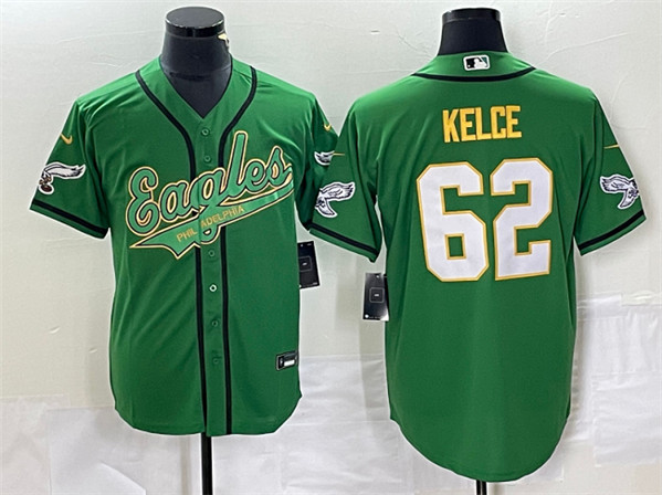 Philadelphia Eagles #62 Jason Kelce Green Gold Cool Base Stitched Jersey - Zenithce