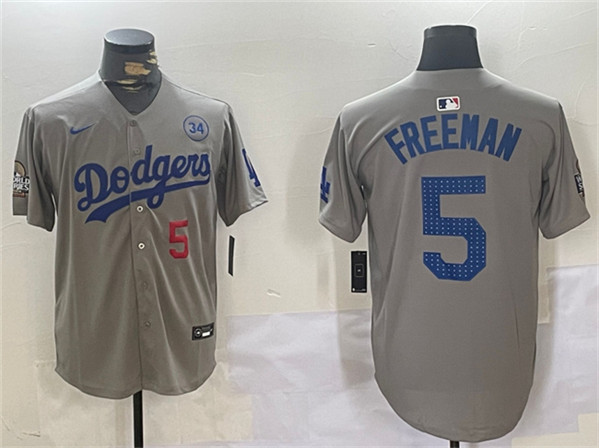 Los Angeles Dodgers #5 Freddie Freeman Gray 2024 World Series With No. 34 Patch Limited Stitched Jersey - Zenithce