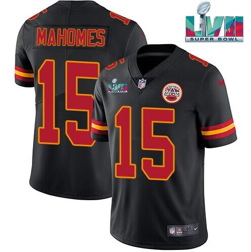 Kansas City Chiefs #15 Patrick Mahomes Black Super Bowl LVII Patch Vapor Untouchable Limited Stitched Jersey - Zenithce