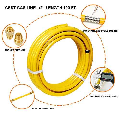 Kinchoix CSST Corrugated Stainless Steel Tubing Flexible Natural Gas Line Pipe Propane Conversion Kit Grill Hose with Male Adapter Fittings - Zenithce