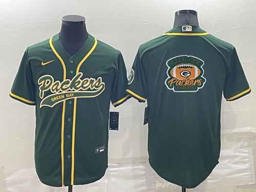 Green Bay Packers Green Team Big Logo With Patch Cool Base Stitched Baseball Jersey - Zenithce