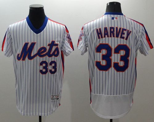 Mets #33 Matt Harvey White(Blue Strip) Flexbase Authentic Collection Alternate Stitched Jersey - Zenithce