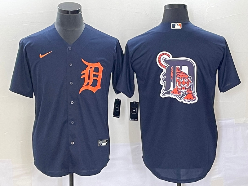 Detroit Tigers Navy Orange Team Big Logo Cool Base Stitched Jersey - Zenithce