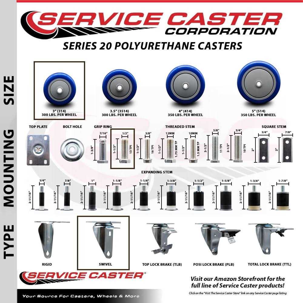 Service Caster Polyurethane Wheel Swivel Threaded Stem Caster Set Brake - Zenithce