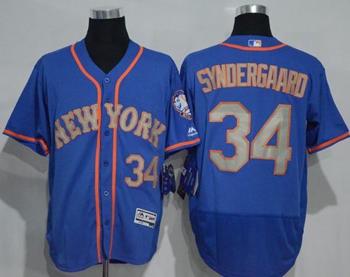 Mets #34 Noah Syndergaard Blue(Grey NO.) Flexbase Authentic Collection Stitched Jersey - Zenithce