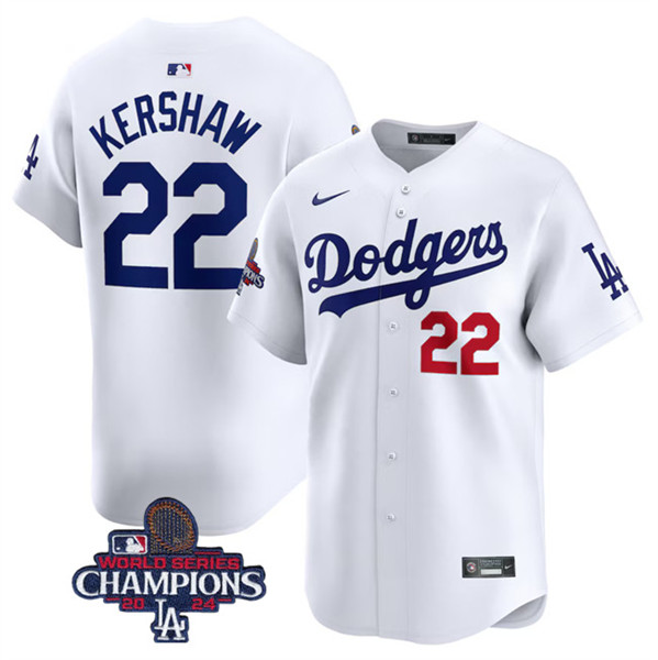 Los Angeles Dodgers #22 Clayton Kershaw White 2024 World Series Champions Home Limited Stitched Jersey - Zenithce