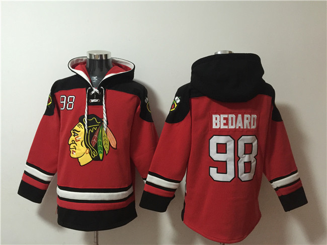 Chicago Blackhawks #98 Connor Bedard Red Lace-Up Pullover Hoodie - Zenithce