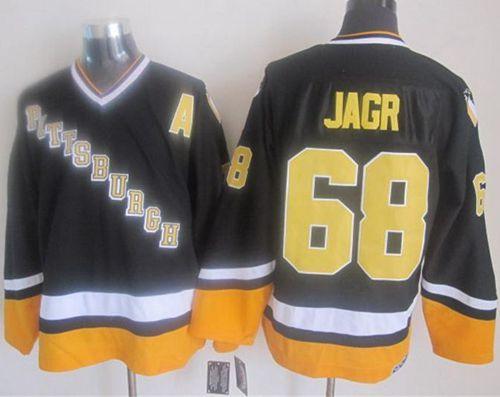 Penguins #68 Jaromir Jagr Black Yellow CCM Throwback Stitched Jersey - Zenithce