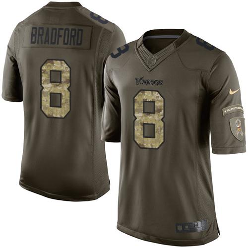 Vikings #8 Sam Bradford Green Stitched Limited Salute To Service Nike Jersey - Zenithce