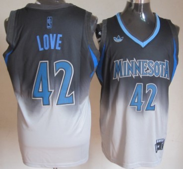 Minnesota Timberwolves #42 Kevin Love Black/Gray Fadeaway Fashion Jersey - Zenithce
