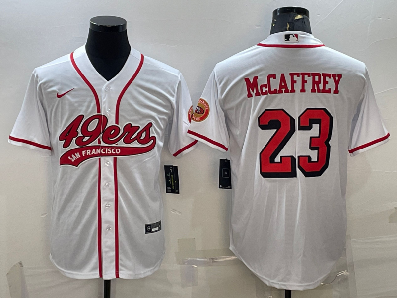 San Francisco 49ers #23 Christian McCaffrey New White With Patch Cool Base Stitched Baseball Jersey - Zenithce
