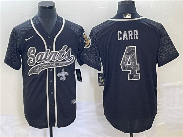 New Orleans Saints #4 Derek Carr Black Reflective With Patch Cool Base Stitched Jersey - Zenithce