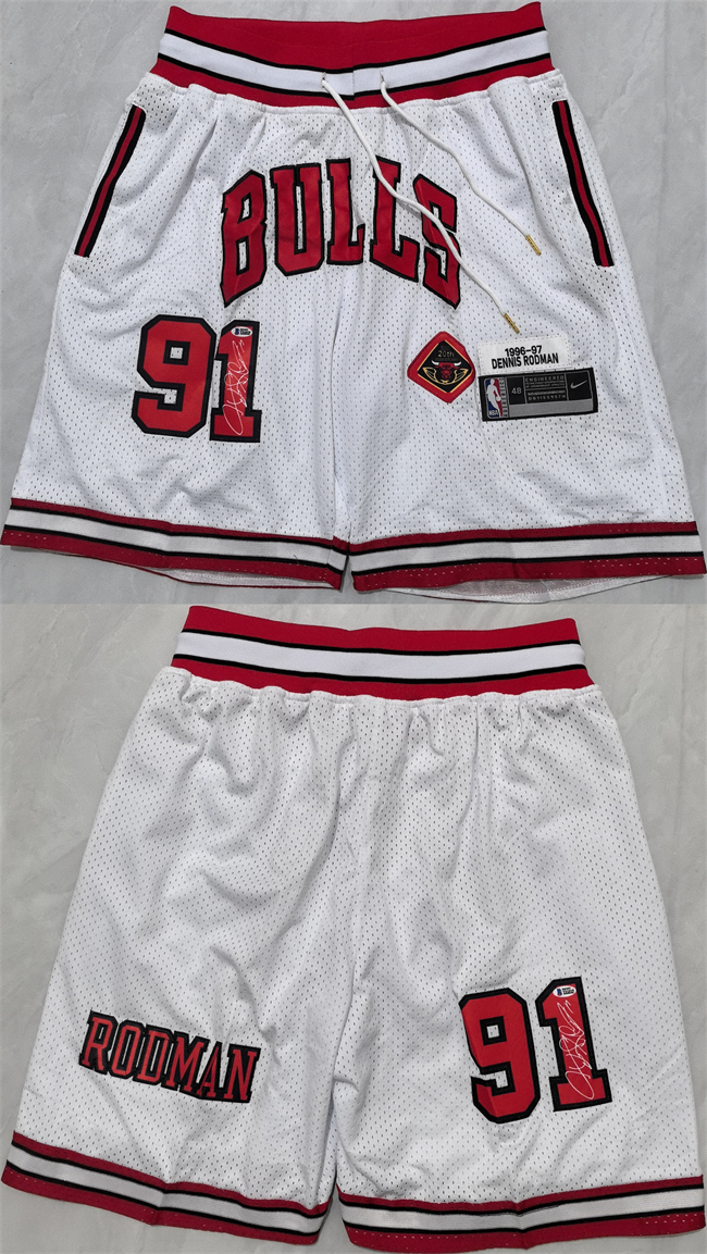 Chicago Bulls #91 Dennis Rodman White 2025 Shorts (Run Small) - Zenithce