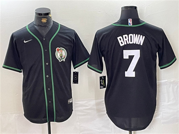 Boston Celtics #7 Jaylen Brown Black With Patch Stitched Baseball Jersey - Zenithce