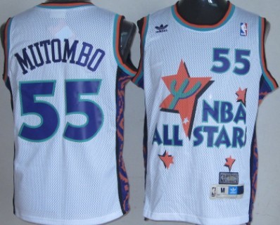 1995 All-Star #55 Dikembe Mutombo White Swingman Throwback Jersey - Zenithce