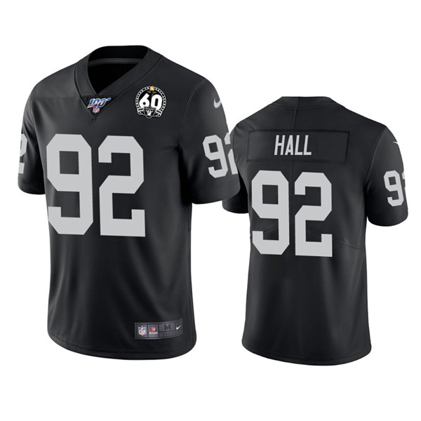 Raiders #92 P.J. Hall Black 100th Season With 60 Patch Vapor Limited Stitched Jersey - Zenithce