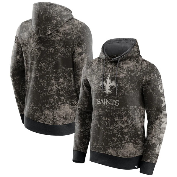 New Orleans Saints Black Gray Blackout Tonal Pullover Hoodie - Zenithce