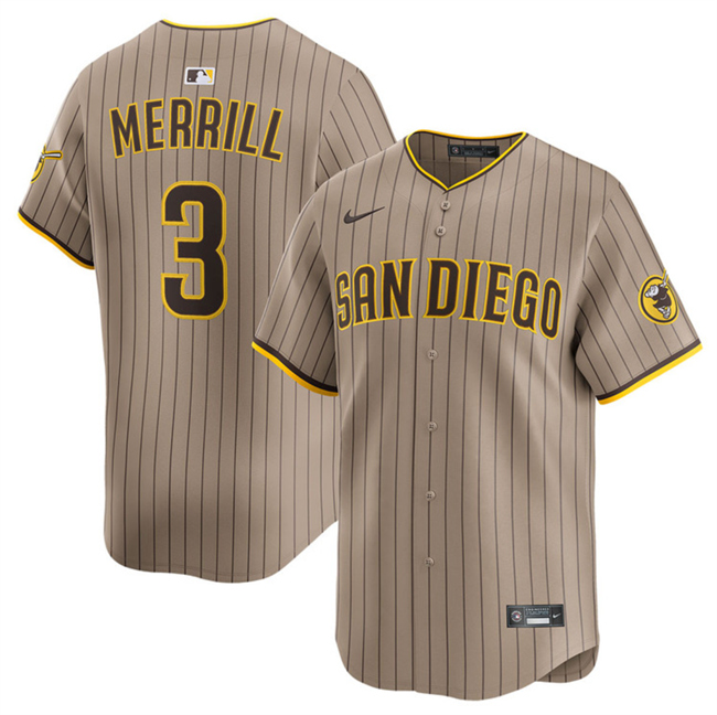 San Diego Padres #3 Jackson Merrill Tan 2024 Alternate Limited Stitched Jersey - Zenithce