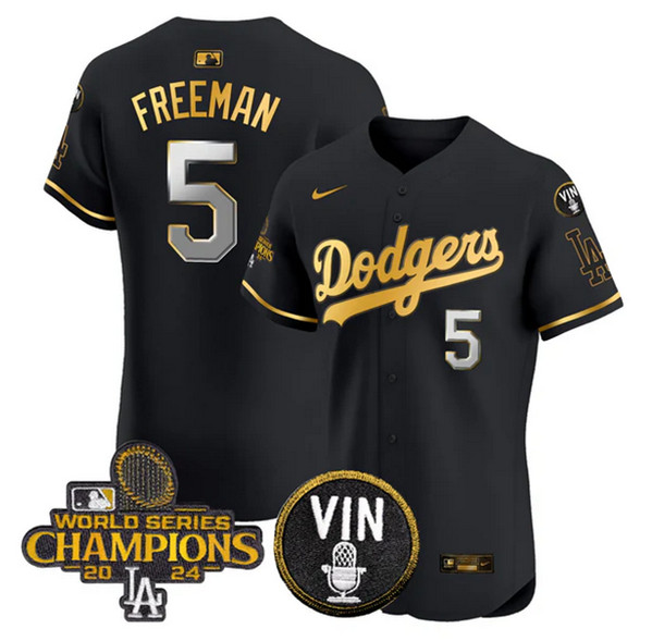 Los Angeles Dodgers #5 Freddie Freeman Black Gold 2024 World Series Champions With Vin Patch Vapor Limited Stitched Jersey - Zenithce