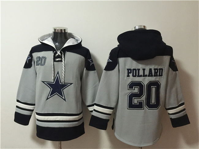 Dallas Cowboys #20 Tony Pollard Gray Ageless Must-Have Lace-Up Pullover Hoodie - Zenithce