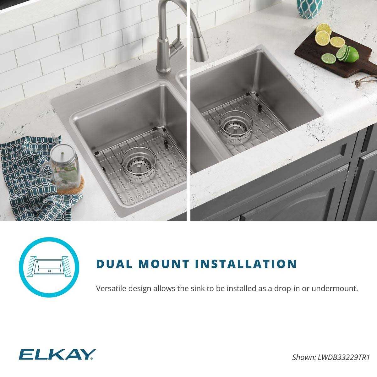 Elkay Drop-in 33-in x 22-in Satin Stainless Steel Double Equal Bowl 4-Hole Kitchen Sink All-in-One Kit LWDB332274KIT - Zenithce