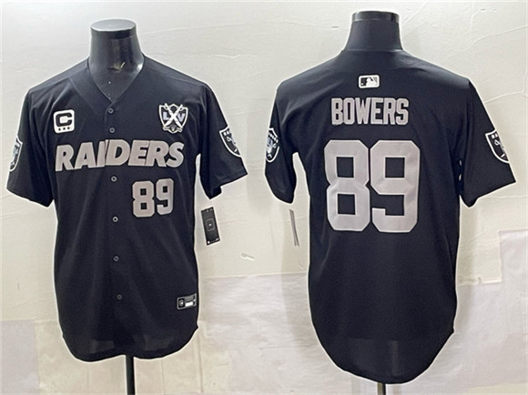 Las Vegas Raiders #89 Brock Bowers Black With Nevada Silver Stat Patch And 65th Anniversary Patch 3-Star C Patch Stitched Jersey - Zenithce