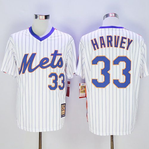 Mets #33 Matt Harvey White(Blue Strip) Cooperstown Stitched Jersey - Zenithce