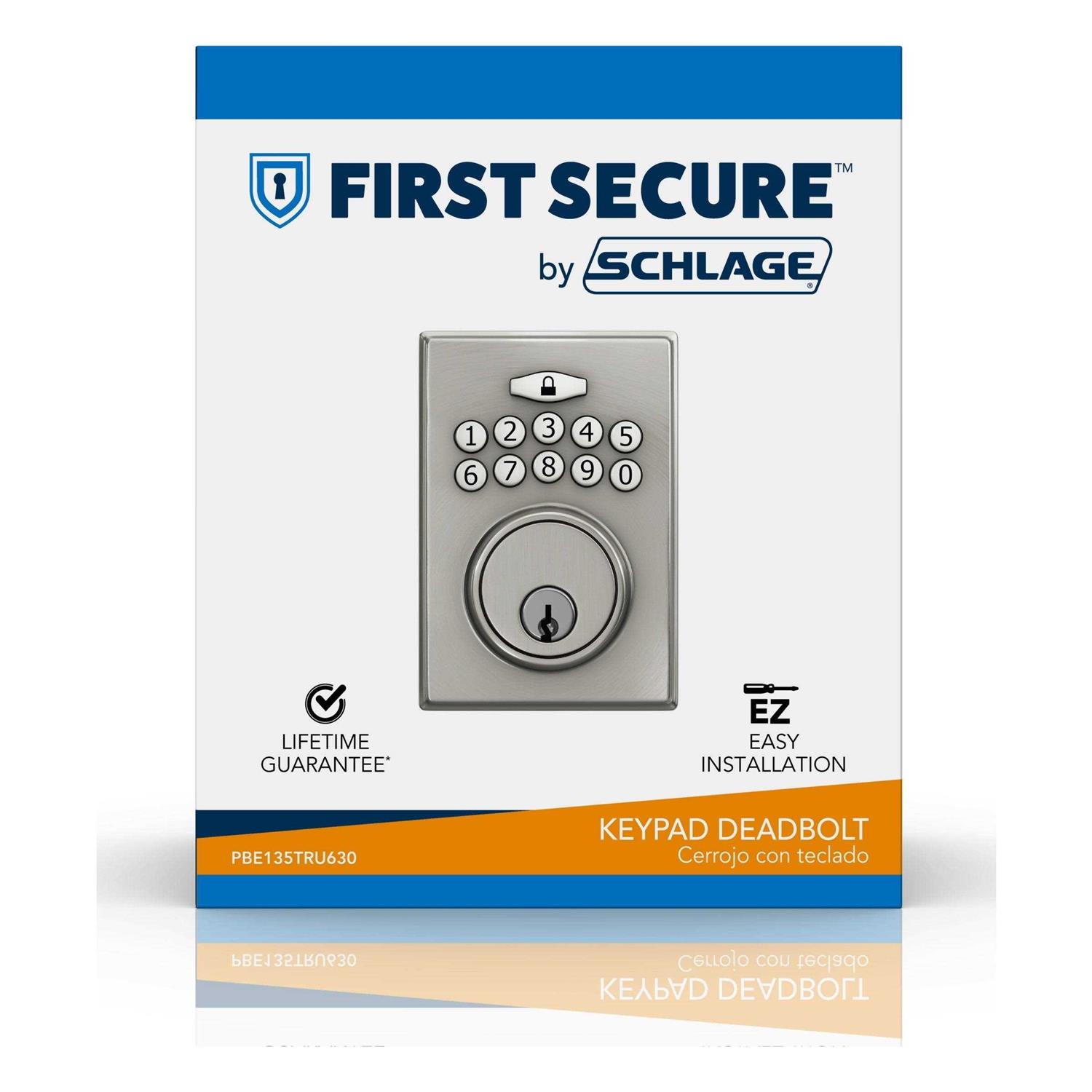First Secure by Schlage Presley Keypad Electronic Door Lever Lock with Truss Trim in Satin Stainless Steel for Interior or Exterior Door - Zenithce