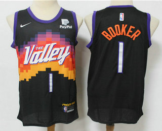 Phoenix Suns #1 Devin Booker Black 2021 City Edition Swingman Jersey With The Sponsor Logo - Zenithce