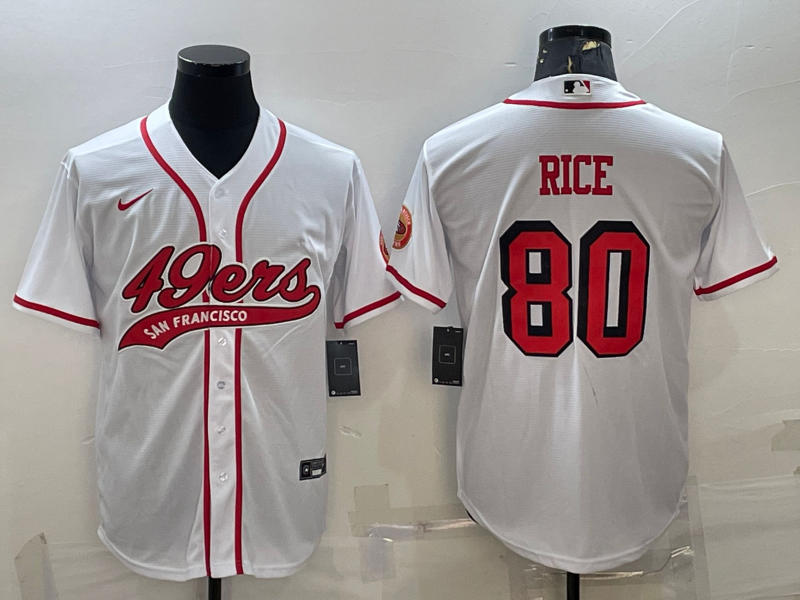 San Francisco 49ers #80 Jerry Rice New White With Patch Cool Base Stitched Baseball Jersey - Zenithce