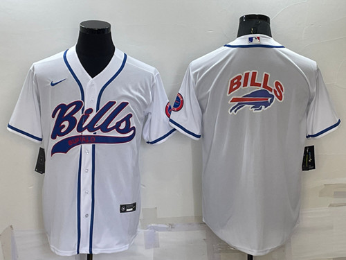Buffalo Bills White Team Big Logo With Patch Cool Base Stitched Baseball Jersey - Zenithce