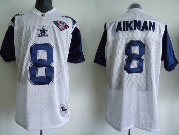 Mitchell Ness Cowboys #8 Troy Aikman White Stitched Throwback Jersey - Zenithce