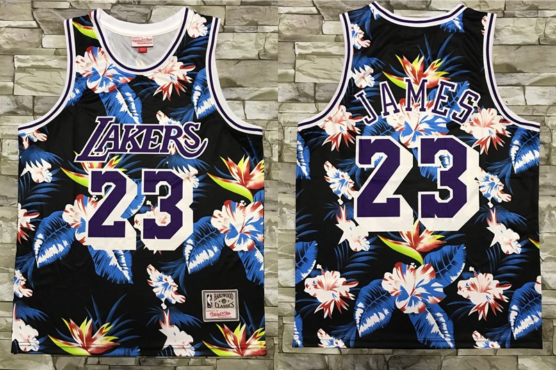 Los Angeles Lakers #23 LeBron James Ness Floral Fashion Hardwood Classics Soul Swingman Throwback Shorts - Zenithce
