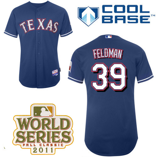 Rangers #39 Scott Feldman Blue Cool Base 2011 World Series Patch Stitched Jersey - Zenithce