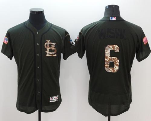 Cardinals #6 Stan Musial Green Flexbase Authentic Collection Salute To Service Stitched Jersey - Zenithce