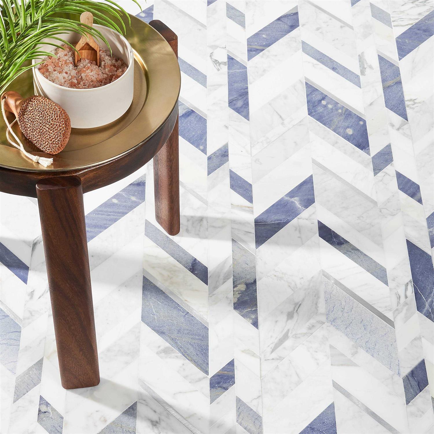 Tyra 11.81 in. x 18.89 in. Polished Marble and Brass Wall Mosaic Tile Ivy Hill Tile - Zenithce