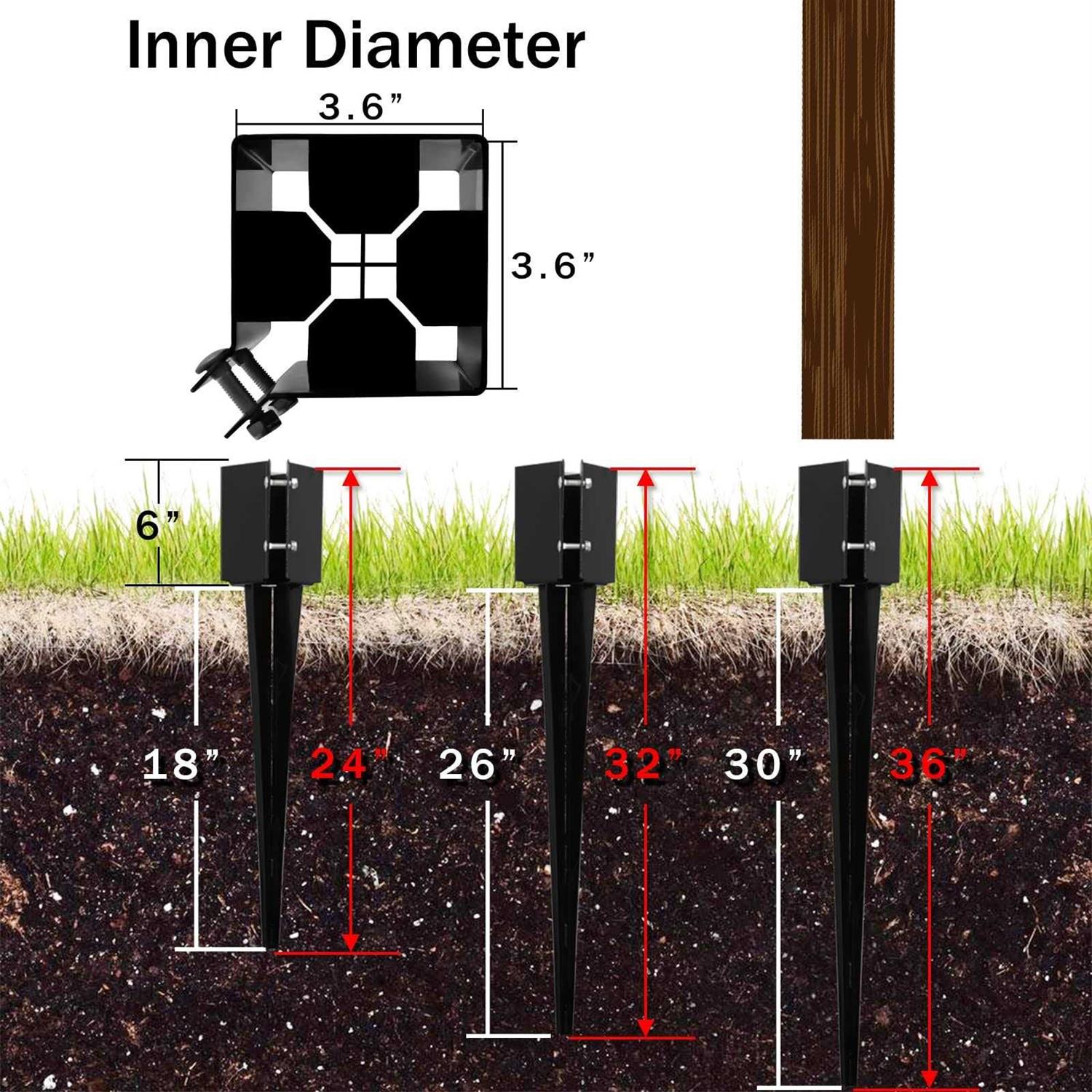 Gtongoko Fence Post Anchor Ground Spike Powder Coated 4 x 4 Inches Outer Diameter - Zenithce