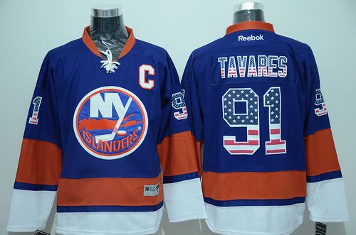 Islanders #91 John Tavares Baby Blue USA Flag Fashion Stitched Jersey - Zenithce