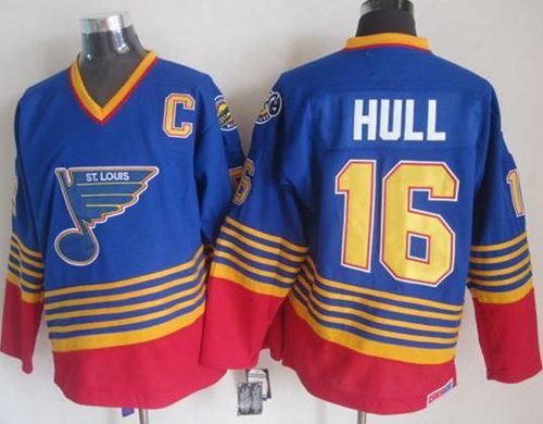 Blues #16 Brett Hull Light Blue Red CCM Throwback Stitched Jersey - Zenithce