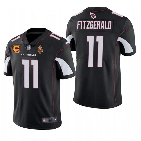 Arizona Cardinals #11 Larry Fitzgerald Black With C Patch Walter Payton Patch Limited Stitched Jersey - Zenithce