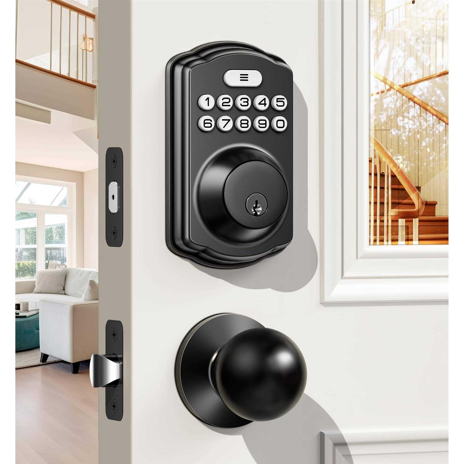 Veise Fingerprint Door Lock Set Keyless Entry Front Door Handle Electronic Keypad Deadbolt with Lever Handle - Zenithce